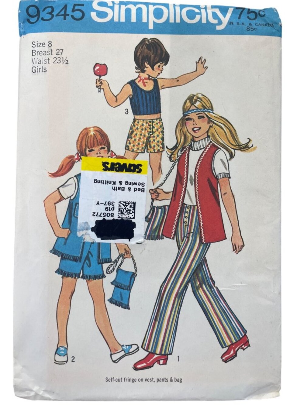 Vintage 70s Simplicity 9345 Sewing Pattern Size 8 Girls Vest Pants Bag CUT